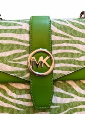 NWT Michael Kors Green Zebra-Print Greenwich Crossbody Bag